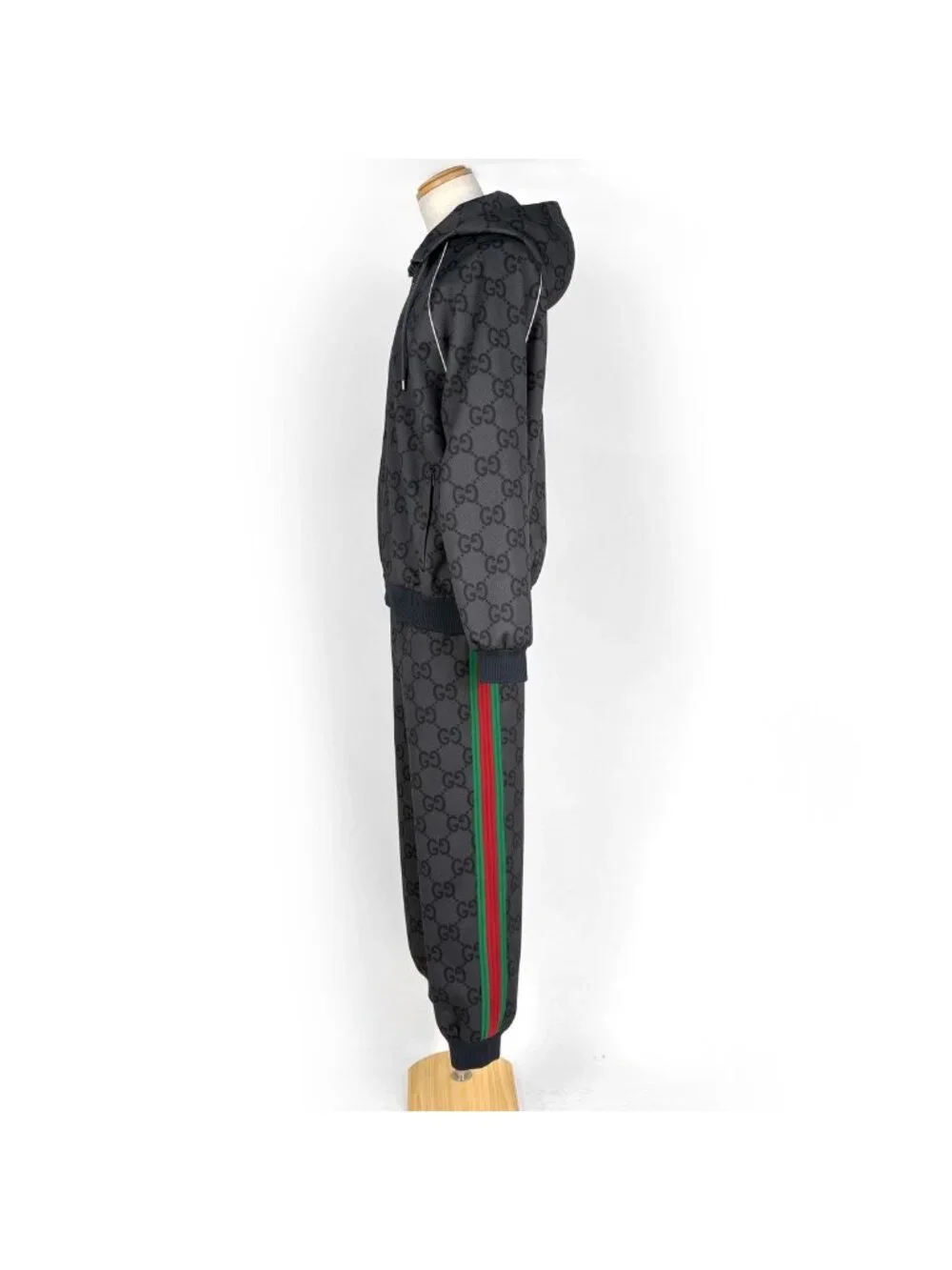 Gucci GG Pattern Zip Up Hoodie Set Polyester Polyurethane Gray